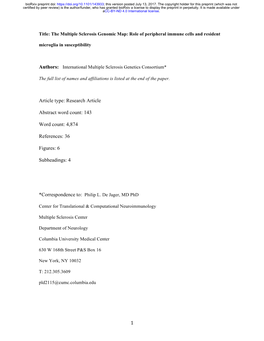 The Multiple Sclerosis Genomic Map: Role of Peripheral Immune Cells and Resident 1