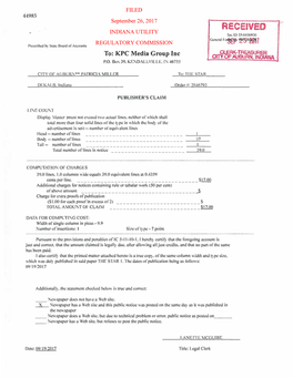 RECEIVED Tax ID JS-04369.30 General Fo's£P 2'5R2f1j] Prescribed H> State Buurd of Accoun1s To: KPC Media Group Inc CLERK-TREASURER CITY of AUBURN, INOIANA P.O