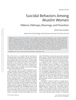 Suicidal Behaviors Among Muslim Women Patterns, Pathways, Meanings, and Prevention