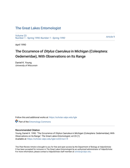 The Occurrence of Ditylus Caeruleus in Michigan (Coleoptera: Oedemeridae), with Observations on Its Range