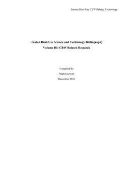 Iranian Dual-Use Science and Technology Bibliography Volume III: CBW Related Research
