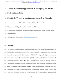 Trends in Plant Ecology Research in Ethiopia (1969-2019)