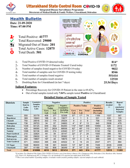 Uttarakhand State Control Room Integrated Disease Surveillance Programme Directorate of Medical Health & Family Welfare, Uttarakhand, Dehradun