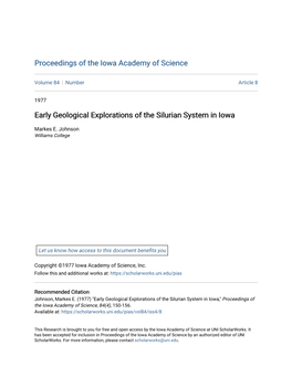 Early Geological Explorations of the Silurian System in Iowa