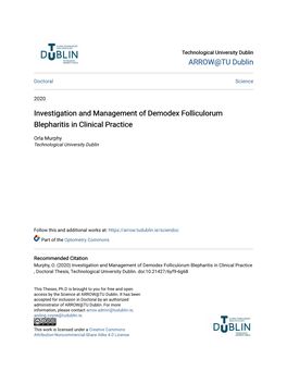 Investigation and Management of Demodex Folliculorum Blepharitis in Clinical Practice