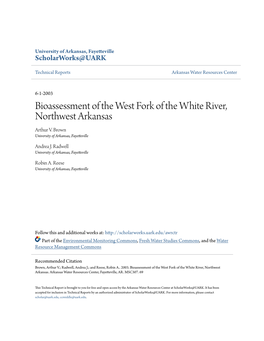 Bioassessment of the West Fork of the White River, Northwest Arkansas Arthur V