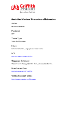 Australian Muslims' Conceptions of Integration