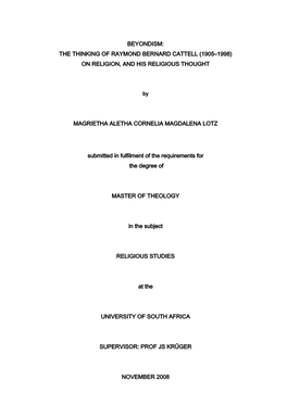 Beyondism: the Thinking of Raymond Bernard Cattell (1905–1998) on Religion, and His Religious Thought