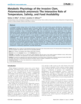 Potamocorbula Amurensis: the Interactive Role of Temperature, Salinity, and Food Availability