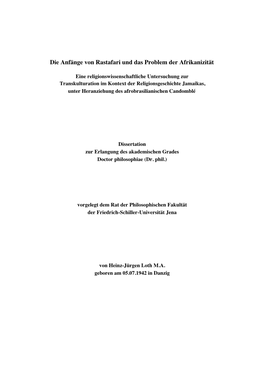 Die Anfänge Von Rastafari Und Das Problem Der Afrikanizität