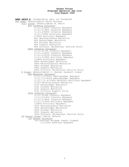 German Forces, Proposed Operation Sea Lion, July-August 1940