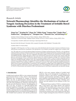 Network Pharmacology Identifies the Mechanisms of Action of Tongxie Anchang Decoction in the Treatment of Irritable Bowel Syndrome with Diarrhea Predominant