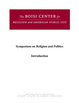 Symposium on Religion and Politics Introduction