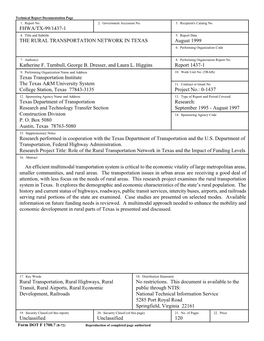 THE RURAL TRANSPORTATION NETWORK in TEXAS August 1999 6