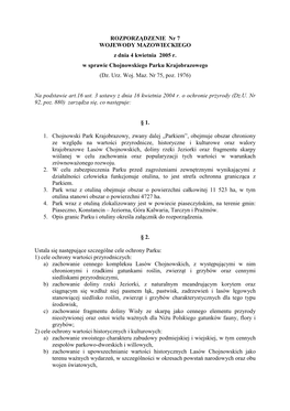 ROZPORZĄDZENIE Nr 7 WOJEWODY MAZOWIECKIEGO Z Dnia 4 Kwietnia 2005 R