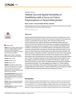 Habitat Use and Spatial Variability of Hawkfishes with a Focus on Colour Polymorphism in Paracirrhites Forsteri