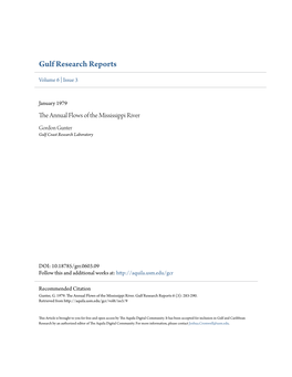 The Annual Flows of the Mississippi River Gordon Gunter Gulf Coast Research Laboratory