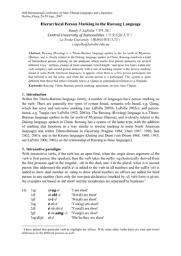 Hierarchical Person Marking in the Rawang Language Randy J