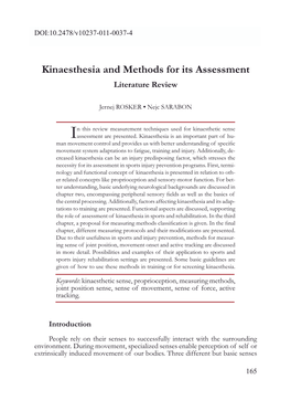 Kinaesthesia and Methods for Its Assessment Literature Review