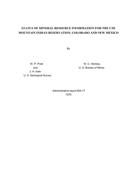 Status of Mineral Resource Information for the Ute Mountain Indian Reservation, Colorado and New Mexico