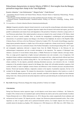 First Insights from the Batagay Permafrost Mega Thaw Slump in the Yana Highlands