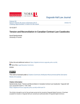 Tension and Reconciliation in Canadian Contract Law Casebooks