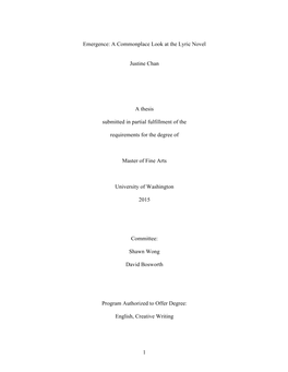 A Commonplace Look at the Lyric Novel Justine Chan a Thesis