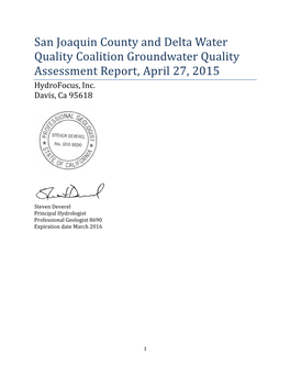 Groundwater Quality Assessment Report, April 27, 2015 Hydrofocus, Inc