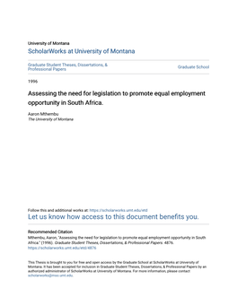 Assessing the Need for Legislation to Promote Equal Employment Opportunity in South Africa