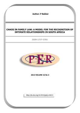 Chaos in Family Law: a Model for the Recognition of Intimate Relationships in South Africa