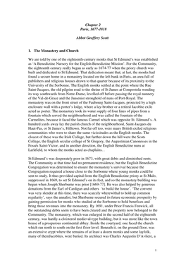 Chapter 2 Paris, 1677-1818 Abbot Geoffrey Scott 1. the Monastery and Church We Are Told by One of the Eighteenth-Century Monks T