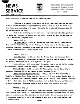 Royal Tour Routes -- Greater Winnipeg and Lower Fort Garry