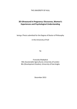 3D Ultrasound in Pregnancy: Discourses, Women’S Experiences and Psychological Understanding