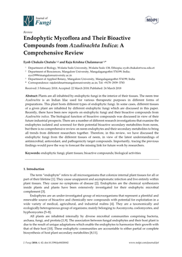 Endophytic Mycoflora and Their Bioactive Compounds from Azadirachta Indica: a Comprehensive Review