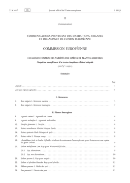 CATALOGUE COMMUN DES VARIÉTÉS DES ESPÈCES DE PLANTES AGRICOLES Cinquième Complément À La Trente-Cinquième Édition Intégrale (2017/C 199/01)