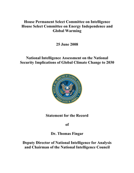 National Intelligence Assessment on the National Security Implications of Global Climate Change to 2030