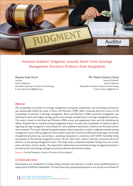 External Auditors' Judgment Towards Short-Term Earnings Management Practices