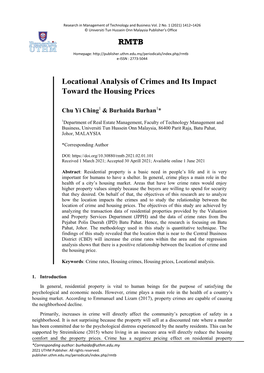 RMTB Locational Analysis of Crimes and Its Impact Toward the Housing