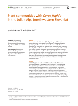 Plant Communities with Carex Frigida in the Julian Alps (Northwestern Slovenia)
