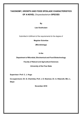 TAXONOMY, GROWTH and FOOD SPOILAGE CHARACTERISTICS of a NOVEL Chryseobacterium SPECIES