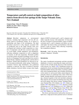 Temperature and Ph Control on Lipid Composition of Silica Sinters from Diverse Hot Springs in the Taupo Volcanic Zone, New Zealand