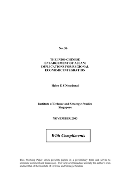 The Indo-Chinese Enlargement of Asean: Implications for Regional Economic Integration