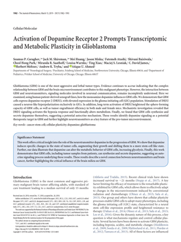 Activation of Dopamine Receptor 2 Prompts Transcriptomic and Metabolic Plasticity in Glioblastoma