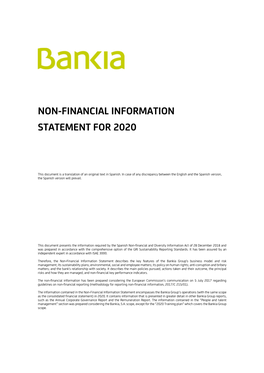 Bankia Non Financial Information Statement for 2020 Bankia Group