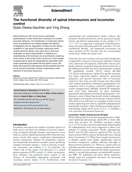 The Functional Diversity of Spinal Interneurons and Locomotor Control Deska-Gauthier and Zhang 101