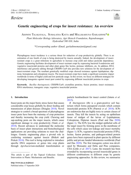 Genetic Engineering of Crops for Insect Resistance: an Overview