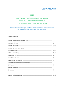 USEFUL DOCUMENT 2019 Junior World Championship 49Er And