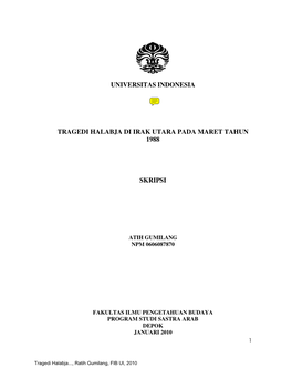 Universitas Indonesia Tragedi Halabja Di Irak Utara Pada Maret Tahun 1988