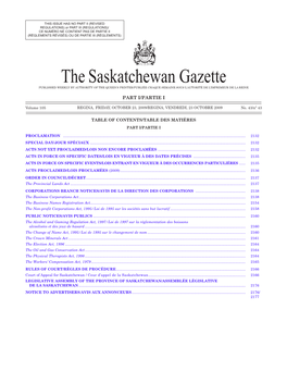 THE SASKATCHEWAN GAZETTE, October 23, 2009