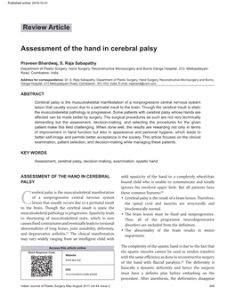 Assessment of the Hand in Cerebral Palsy